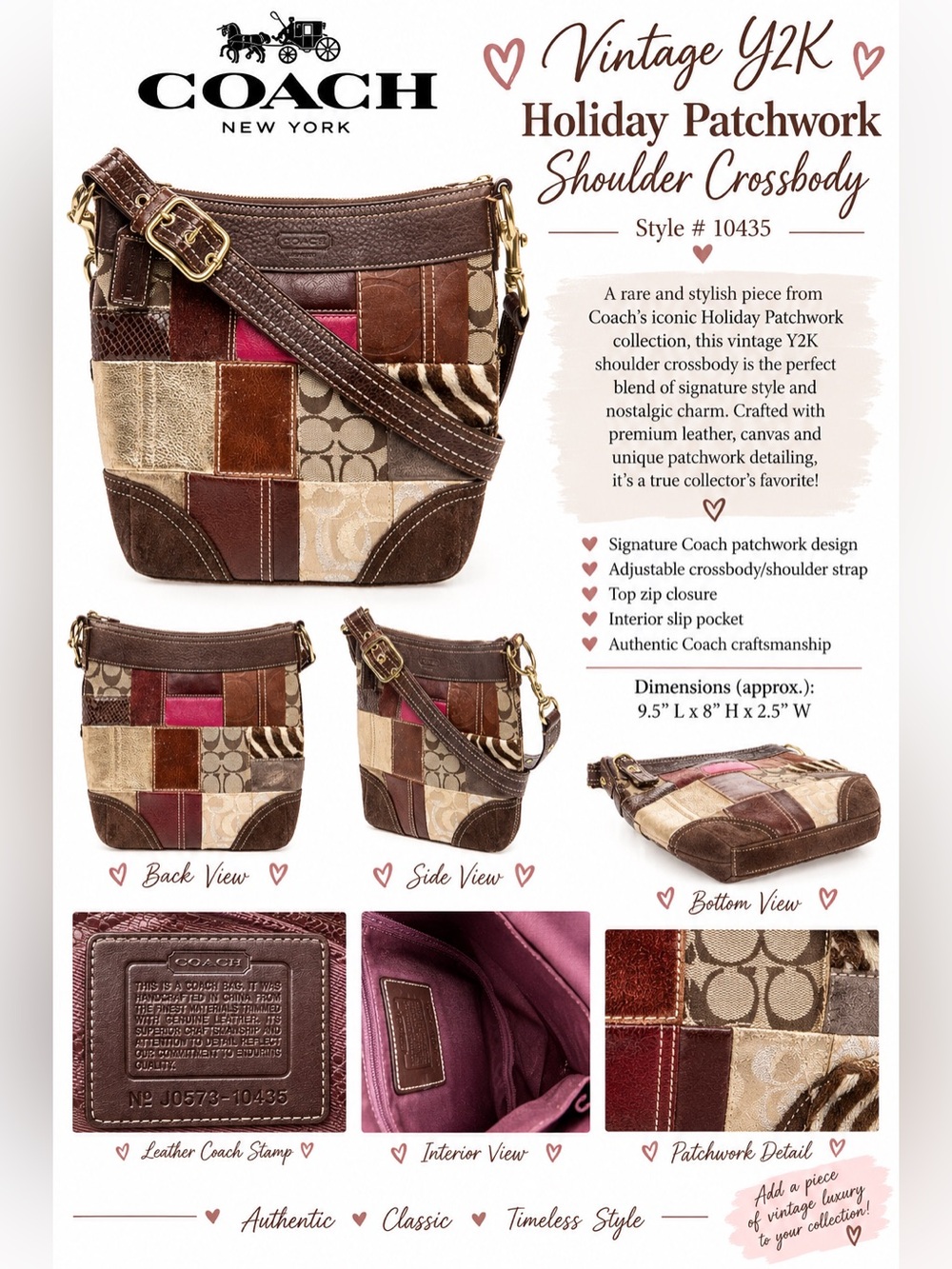 COACH vintage Y2K Patchwork Leather & Fabric Crossbody Bag